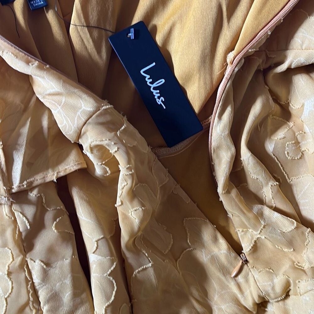 Lulu’s True Lover Mustard Yellow Burnout Floral Strapless Mini Dress - Picture 7 of 12